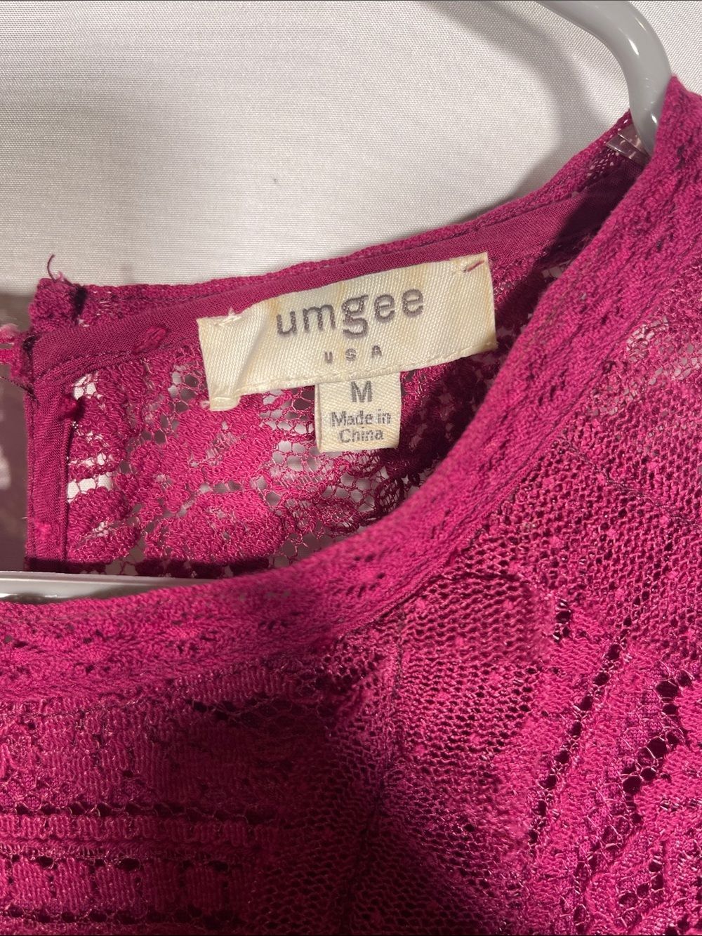 UMGEE MAGENTA PURPLE BOUTIQUE LACE TUNIC BOHO MINI DRESS BELL SLEEVES MEDIUM - Picture 2 of 5